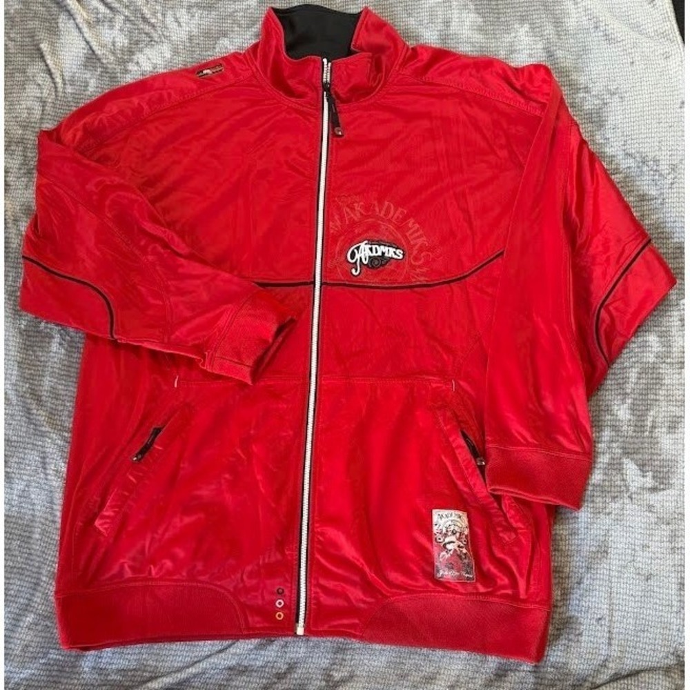 Akademiks Mens‎ Track Jacket Red Full Zip Embroidered Streetwear 3XL